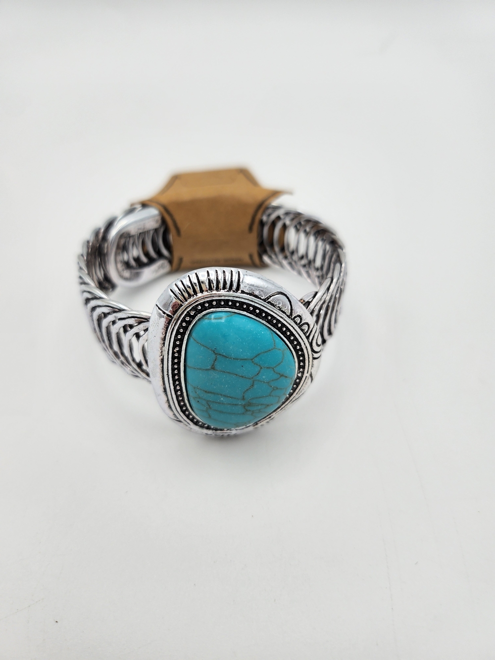 Rustic Couture Turquoise Stone Silver-Tone Adjustable Women's Bracelet--New